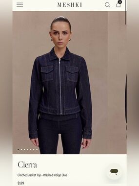 Meshki Cierra Cinched Jacket Top - Washed Indigo Blue - Size XS - BNWT